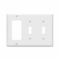 Deals ✔️ Combination Double Toggle/Single Decorator Rocker Outlet Wall Plate, Standard Size 3-Gang Light Switch Cover(4.5" X 6.38"), Polycarbonate Thermoplastic, UL Listed，881231-W, White, Two One ⭐