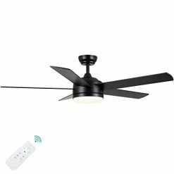 Hot Sale 😍 52 Inch Black Ceiling Fan With Lights And Remote Control,Dimmable Tri-color Temperatures LED,Quiet Reversible Motor,5 Blades Modern Ceiling Fans For Indoor Or Covered Outdoor Use. Black-52inch 💯