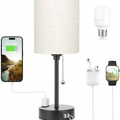 Best reviews of 🔥 Small Bedroom Lamps 3 Color Temperatures - 2700K 3500K 5000K Bedside Lamps With USB C And A Ports, Pull Chain Table Lamps With AC Outlet, White Nightstand Lamps With Black Metal Base For Kids Reading 👍 -Lighting & Ceiling Fans Shop 3113CjcNQTL. AC