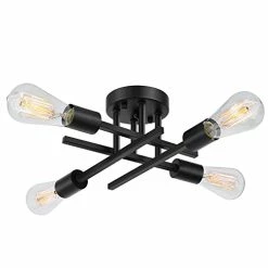 Discount ๐ฅ Industrial 4-Light Semi Flush Mount Ceiling Light Fixture, Modern Farmhouse Lighting Matte Black, Rustic Sputnik Chandelier Ceiling Lamp For Kitchen Bedroom Living Room Bathroom Hallway Entryway ๐