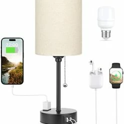 Best reviews of 🔥 Small Bedroom Lamps 3 Color Temperatures - 2700K 3500K 5000K Bedside Lamps With USB C And A Ports, Pull Chain Table Lamps With AC Outlet, White Nightstand Lamps With Black Metal Base For Kids Reading 👍 -Lighting & Ceiling Fans Shop 3120 HrJkaL. AC