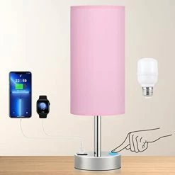 Hot Sale 🧨 Touch Table Lamps For Bedroom Nightstand - Bedside Lamps With USB-C USB-A Charging Ports White, 3 Way Dimmable Control Small Lamp Fabric Shade Silver Base For Bedroom, Office, Living Room, Reading 🎁 -Lighting & Ceiling Fans Shop 313b6UNk9L. AC