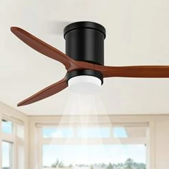 Hot Sale 😀 Ceiling Fans With Lights Remote Control,52-inch Indoor Outdoor Wood Ceiling Fan With 3 Blade Noiseless Motor Solid Walnut And Matte Black Big Wood Blades Black Body ⭐ -Lighting & Ceiling Fans Shop 315tOrIMpAL. AC