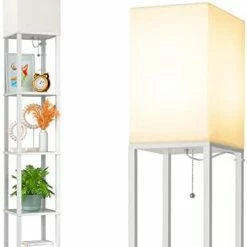 Outlet ✔️ LED Modern Shelf Floor Lamp With 3CCT LED Bulb And White Lamp Shade - Display Floor Lamps With Shelves For Living Room, Bedroom And Office - Black 🎁 -Lighting & Ceiling Fans Shop 31Bawe4J79L. AC