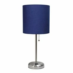 Best Sale โค๏ธ LT2024-NAV Stick Charging Outlet Table Lamp, Brushed Steel Base/Navy Shad โ๏ธ