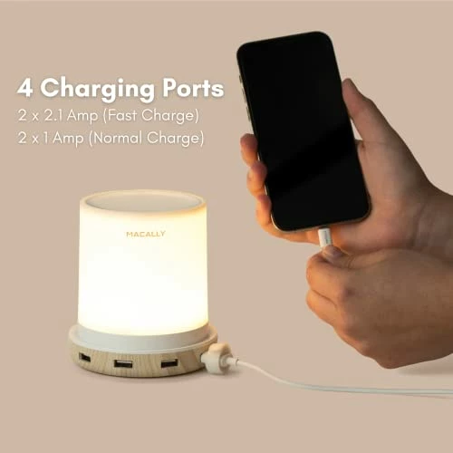 Deals ✨ Table Bedside Lamp With USB Ports - 4 Fast Charging Ports And Touch Control - USB Lamp With Dimmable Light - Perfect As Small Bedside Lamp For Nightstand Or Bedside Night Light Charger USB Wood ✨ 5 Deals ✨ Table Bedside Lamp With USB Ports - 4 Fast Charging Ports And Touch Control - USB Lamp With Dimmable Light - Perfect As Small Bedside Lamp For Nightstand Or Bedside Night Light Charger USB Wood ✨ - Image 3