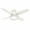Best Sale 🎁 Unter Fan Dempsey Low Profile Indoor Ceiling Fan With LED Light And Remote Control, Metal, Fresh White, 44 Inch 🤩