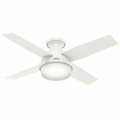 Best Sale 🎁 Unter Fan Dempsey Low Profile Indoor Ceiling Fan With LED Light And Remote Control, Metal, Fresh White, 44 Inch 🤩
