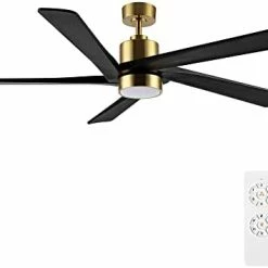 Budget ✔️ 64 Inch DC Ceiling Fan With Lights And Remote Control, 5 Reversible Carved Wood Blades, 6-Speed Noiseless DC Motor, Modern Ceiling Fan In Brass Finish With Balck Blades, ETL Listed Black ✔️ -Lighting & Ceiling Fans Shop 31SQgnovYSL. AC 1