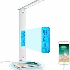 Best Sale 🔥 Desk Lamp, LED Desk Lamp With Wireless Charger, USB Charging Port, Adjustable Foldable ​Table Lamp With Clock, Alarm, Date, Temperature, 5-Level Dimmable ​Lighting​, Office Lamp With Adapter Black 🧨 -Lighting & Ceiling Fans Shop 31l5T5I63nL. AC