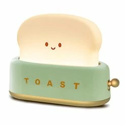 Hot Sale π Desk Decor Toaster Lamp, Rechargeable Small Lamp With Smile Face Toast Bread Cute Toaster Shape Room Decor Night Light For Bedroom, Bedside, Living Room, Dining, Desk Decorations, Gift (Green) π