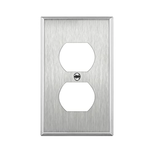 Budget โค๏ธ Duplex Receptacle Metal Wall Plate, Stainless Steel Outlet Cover, Corrosion Resistant, Size 1-Gang 4.50" X 2.76", UL Listed, 7721, 430, Silver, Standard ๐ฏ 3 Budget โค๏ธ Duplex Receptacle Metal Wall Plate, Stainless Steel Outlet Cover, Corrosion Resistant, Size 1-Gang 4.50" X 2.76", UL Listed, 7721, 430, Silver, Standard ๐ฏ