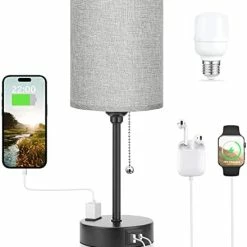 Best reviews of 🔥 Small Bedroom Lamps 3 Color Temperatures - 2700K 3500K 5000K Bedside Lamps With USB C And A Ports, Pull Chain Table Lamps With AC Outlet, White Nightstand Lamps With Black Metal Base For Kids Reading 👍 -Lighting & Ceiling Fans Shop 41 ilHDaeL. AC