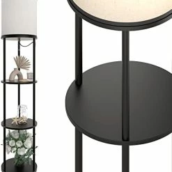 Outlet ✔️ LED Modern Shelf Floor Lamp With 3CCT LED Bulb And White Lamp Shade - Display Floor Lamps With Shelves For Living Room, Bedroom And Office - Black 🎁 -Lighting & Ceiling Fans Shop 4105sPLzX4L. AC
