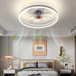 Wholesale 😀 Ceiling Fans With Lights - Modern Flush Mount Low Profile Indoor Ceiling Fans With Remote Control, 20" Enclosed Bladeless Ceiling Lighting Fixture, Blac ⭐ -Lighting & Ceiling Fans Shop 412Nr3y iWL. AC