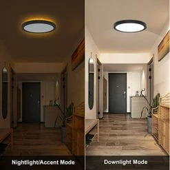 Brand new 🔔 13 Inch LED Flush Mount Ceiling Light With Night Light, 24W, 2400lm, 3000K/4000K/5000K Selectable, Round Flat Panel Light, Dimmable Ceiling Light Fixture For Dining Room, Bedroom, Kitchen - Blac 😉