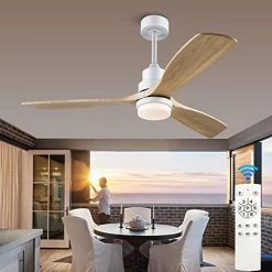 Best deal 💯 52” Ceiling Fans With Lights Remote Control,Indoor Outdoor Wood Ceiling Fan With 3 Blade For Patio Living Room, Bedroom, Office, ☀️ Summer House, Etc Nature Wood Blades White Body 🎉 -Lighting & Ceiling Fans Shop 413qyHng3PL. AC