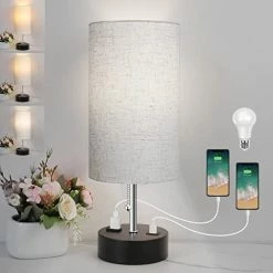 New 🔥 3-Color Temperature Bedside Lamp, Nightstand Lamp With USB Port And AC Outlet, Table Lamp For Bedroom With LED Bulb Small Lamps For Living Room (Gray) 😉 -Lighting & Ceiling Fans Shop 415VblbD2LL. AC
