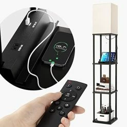 Outlet ✔️ LED Modern Shelf Floor Lamp With 3CCT LED Bulb And White Lamp Shade - Display Floor Lamps With Shelves For Living Room, Bedroom And Office - Black 🎁 -Lighting & Ceiling Fans Shop 416XzFAMWLL. AC