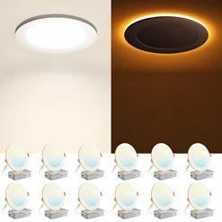 Best deal ⌛ 12 Pack 6 Inch 5CCT LED Recessed Ceiling Light With Night Light, 2700K/3000K/3500K/4000K/5000K Selectable Ultra-Thin Recessed Lighting, 12W=110W, 1100LM, Dimmable Canless Wafer Downlight - ETL ✨