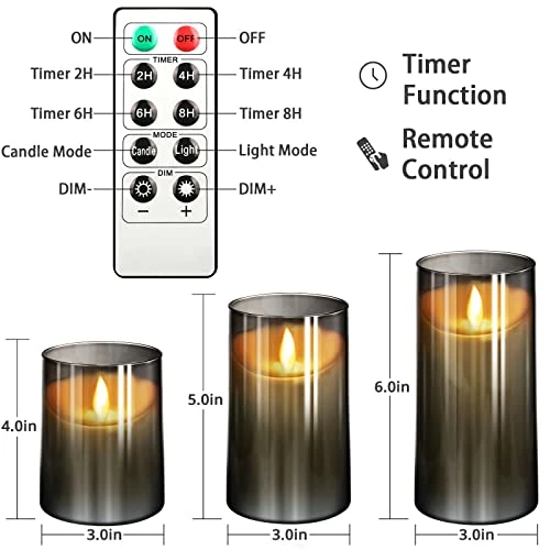 Outlet ⭐ Flickering Flameless Candles: LED Pillar Candles With Imitation Glass - Acrylic Battery Candles With Remote And Timer, Pack Of 3 (D:3" X H:4" 5" 6") & Gray… 🤩 4 Outlet ⭐ Flickering Flameless Candles: LED Pillar Candles With Imitation Glass - Acrylic Battery Candles With Remote And Timer, Pack Of 3 (D:3" X H:4" 5" 6") & Gray… 🤩 - Image 2