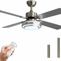 Discount ✔️ Warmiplanet 52 Inch Ceiling Fan With Lights Remote Control For Bedroom,Living Room, Office, Basement, Kitchen, Dining Room, Brushed Nickel (4-Blades) 🔥 -Lighting & Ceiling Fans Shop 41AkO0voxkL. AC