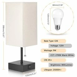 Best Sale ❤️ Bedside Table Lamp, Pull Chain Table Lamp With 2 USB Charging Ports, 2700K LED Bulb, Fabric Linen Lampshade, Nightstand Lamp For Livingroom Bedroom Office Reading Working White 👏 -Lighting & Ceiling Fans Shop 41BU5cDasVL