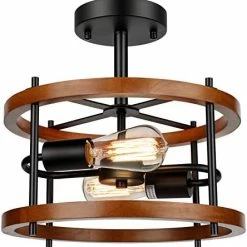 Wholesale 😍 2-Light Retro Semi Flush Mount Ceiling Light Fixture, Rustic Vintage Wood Ceiling Light Black Metal, Industrial Farmhouse Ceiling Lamp For Hallway Entryway Bedroom Balcony Farmhouse Dining Room Cherry 👏 -Lighting & Ceiling Fans Shop 41CKHZjNnIL. AC