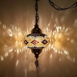 Cheap ❤️ (8 Colors) Turkish Moroccan Mosaic Swag Plug In Pendant Ceiling Hanging Light With 15feet Cord Decorated Chain & North American Plug (Multicolor - 6" Diameter) 😉 -Lighting & Ceiling Fans Shop 41CifikItXL. AC