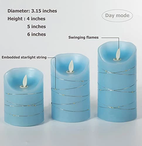 Deals β€οΈ DANIP Sky Blue Flameless Candle, Built-in Star String, 3 LED Candles, 10-Button Remote Control, 24-Hour Timer Function, Dancing Flame, Real Wax, Battery Powered. (Sky Blue) 𧨠4 Deals β€οΈ DANIP Sky Blue Flameless Candle, Built-in Star String, 3 LED Candles, 10-Button Remote Control, 24-Hour Timer Function, Dancing Flame, Real Wax, Battery Powered. (Sky Blue) 𧨠- Image 2