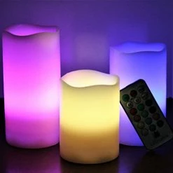 Brand new 👍 Multi Colored Flameless Candles Battery Operated, 3 Round Ivory Wax With Multi-Function Timer Remote Control, Flickering Flame Candle Set For Room Decor For Teen Girl 🥰 -Lighting & Ceiling Fans Shop 41G2xql29QL