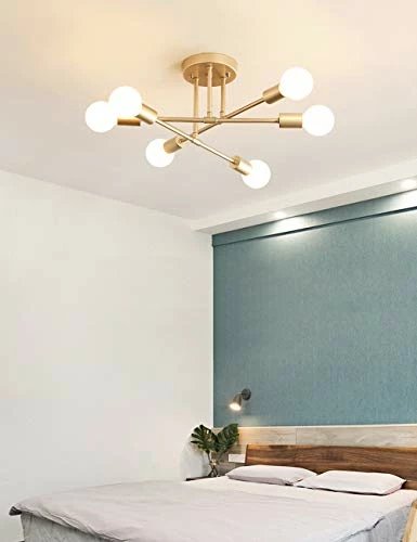 New β Modern Sputnik Chandelier, 6-Light Ceiling Light For Bedroom,Dining Room,Kitchen,Office (Gold) π 4 New β Modern Sputnik Chandelier, 6-Light Ceiling Light For Bedroom,Dining Room,Kitchen,Office (Gold) π - Image 2