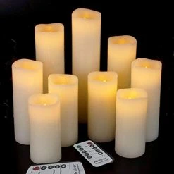 Cheapest 🔥 Antizer Flameless Candles Led Candles Pack Of 9 (H 4" 5" 6" 7" 8" 9" X D 2.2") Ivory Real Wax Battery Candles With Remote Tim ✔️