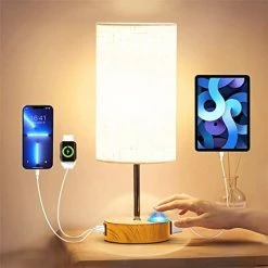 Best deal ⌛ 【Upgraded】 Bedside Lamp Touch Control Table Lamp With USB A+C Charging Ports & AC Outlet 3-Way Dimmable Nightstand Lamp With Linen Fabric Shade For Bedroom Living Room(E26 Light Bulb Included) Caramel Wood ❤️ -Lighting & Ceiling Fans Shop 41IZgkNJkuL. AC