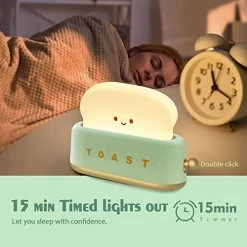 Hot Sale 👏 Desk Decor Toaster Lamp, Rechargeable Small Lamp With Smile Face Toast Bread Cute Toaster Shape Room Decor Night Light For Bedroom, Bedside, Living Room, Dining, Desk Decorations, Gift (Green) 🎁 -Lighting & Ceiling Fans Shop 41K7N9ght2L
