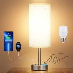 Hot Sale 🧨 Touch Table Lamps For Bedroom Nightstand - Bedside Lamps With USB-C USB-A Charging Ports White, 3 Way Dimmable Control Small Lamp Fabric Shade Silver Base For Bedroom, Office, Living Room, Reading 🎁 -Lighting & Ceiling Fans Shop 41L8V7U L0L. AC