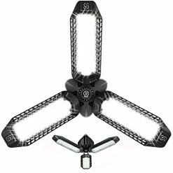 Deals 🎁 LED Garage Lights 60W, Deformable Shop Lights For Garage 8000LM E26, LED Garage Ceiling Lights With 3 Adjustable Panels Basement, Attic, Warehouse, Barn (Black, 1 Pack) 🥰