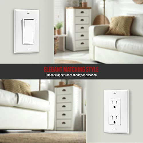 Promo 🎉 Decorator Light Switch Or Receptacle Outlet Wall Plate, Gloss Finish, Size 1-Gang 4.50" X 2.76", Unbreakable Polycarbonate Thermoplastic, UL Listed, 8831-W, White 🔔 5 Promo 🎉 Decorator Light Switch Or Receptacle Outlet Wall Plate, Gloss Finish, Size 1-Gang 4.50" X 2.76", Unbreakable Polycarbonate Thermoplastic, UL Listed, 8831-W, White 🔔 - Image 3
