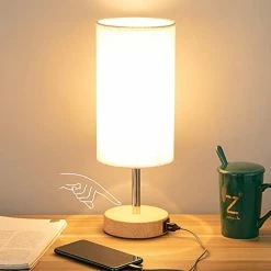 Best Sale ๐ Bedside Lamp With USB Port - Touch Control Table Lamp For Bedroom Wood 3 Way Dimmable Nightstand Lamp With Round Flaxen Fabric Shade For Living Room, Dorm, Home Office (LED Bulb Included) Teal ๐