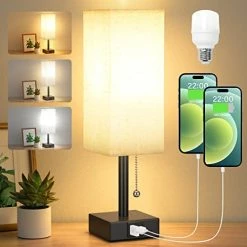Coupon 🎁 Aooshine Bedside Table Lamp With 3 Levels Brightness - 2700/3500/5000K Small Lamp With USB C+A Ports, Nightstand Lamp With 3 Color Modes By Pull Chain, Bedroom Lamp For Living Read Work(LED Bulb Included) D-grey Shad ✔️ -Lighting & Ceiling Fans Shop 41Nr85VxA9L. AC