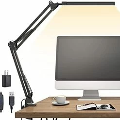 Cheap ✔️ LED Desk Lamp, Swing Arm Desk Light With Clamp, 3 Lighting 10 Brightness Eye-Caring Modes, Reading Desk Lamps For Home Office 360 Degree Spin With USB Adapter & Memory Function Black-14W White-aluminum Clip 😍 -Lighting & Ceiling Fans Shop 41PqeI1Q1uS. AC