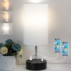 New 🔥 3-Color Temperature Bedside Lamp, Nightstand Lamp With USB Port And AC Outlet, Table Lamp For Bedroom With LED Bulb Small Lamps For Living Room (Gray) 😉 -Lighting & Ceiling Fans Shop 41Qo2tlOU5L. AC