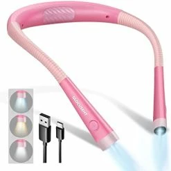 Coupon 🎁 LED Neck Reading Light, Book Light For Reading In Bed, 3 Colors, 6 Brightness Levels, Bendable Arms, Rechargeable, Long Lasting, Perfect For Reading, Knitting, Camping, Repairing New Pink 🔥 -Lighting & Ceiling Fans Shop 41RG9S0GorL. AC