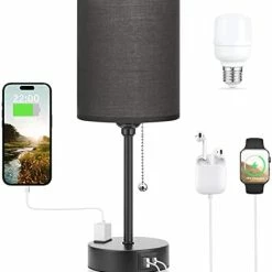 Best reviews of 🔥 Small Bedroom Lamps 3 Color Temperatures - 2700K 3500K 5000K Bedside Lamps With USB C And A Ports, Pull Chain Table Lamps With AC Outlet, White Nightstand Lamps With Black Metal Base For Kids Reading 👍 -Lighting & Ceiling Fans Shop 41UzGPvVHhL. AC