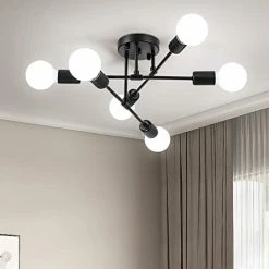 Best Pirce 🛒 Modern Sputnik Chandelier Ceiling Light Fixture, 6-Light Black Mid Century Semi Flush Mount Ceiling Lights For Bedroom, Dining Room, Living Room, Kitchen, Office (W:16.5",H:8") ⭐ -Lighting & Ceiling Fans Shop 41WfdBEznrL. AC