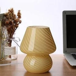 Budget ✔️ Mushroom Lamp,Glass Table Bedside Lamps Translucent Murano Vintage Style Striped Small Night Mushroom Decor Light Swirl For Ambient,Kids,Bedroom,Living,Girl Gift (Stripe White) 🧨 -Lighting & Ceiling Fans Shop 41Y1KCT8EpL. AC