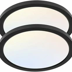 Best Pirce 🤩 13 Inch LED Round Flat Panel Light, 24W 2400lm 3000K/4000K/5000K CCT Selectable, Dimmable Edge-Lit Flush Mount LED Ceiling Light For Kitchen, Bedroom, Laundry And Closet Room, Black Silver ⌛ -Lighting & Ceiling Fans Shop 41YJ JpIOOL. AC