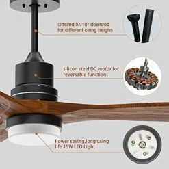 Best Sale 🛒 52" Ceiling Fan With Lights Remote Control Outdoor Wood Ceiling Fans Noiseless Reversible DC Motor Dark Walnut Blades Black Body 🤩 -Lighting & Ceiling Fans Shop 41ZWmtepRNL