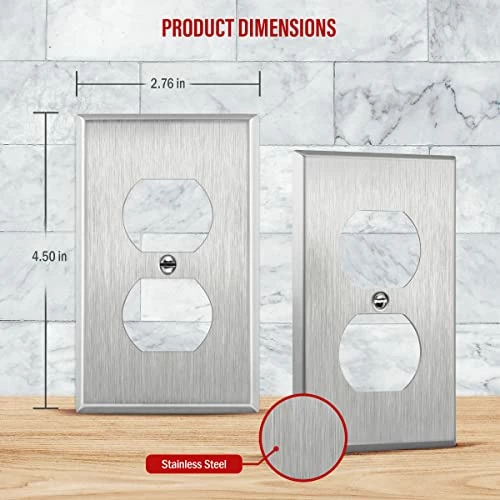 Budget โค๏ธ Duplex Receptacle Metal Wall Plate, Stainless Steel Outlet Cover, Corrosion Resistant, Size 1-Gang 4.50" X 2.76", UL Listed, 7721, 430, Silver, Standard ๐ฏ 4 Budget โค๏ธ Duplex Receptacle Metal Wall Plate, Stainless Steel Outlet Cover, Corrosion Resistant, Size 1-Gang 4.50" X 2.76", UL Listed, 7721, 430, Silver, Standard ๐ฏ - Image 2