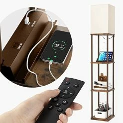 Outlet ✔️ LED Modern Shelf Floor Lamp With 3CCT LED Bulb And White Lamp Shade - Display Floor Lamps With Shelves For Living Room, Bedroom And Office - Black 🎁 -Lighting & Ceiling Fans Shop 41ZZ0WezVGL. AC